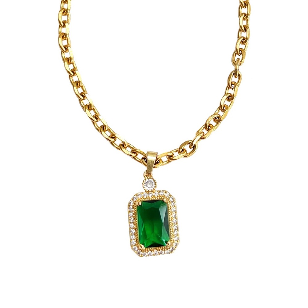 18k plated square emerald color necklace